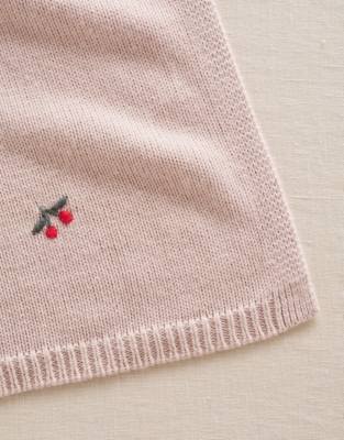 Organic Cotton Blend Blanket Cherry Embroidered Blanket
