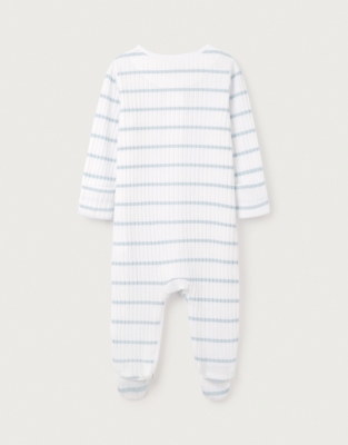 Organic Cotton Blend Blue Stripe Rib Sleepsuit (0–24mths)