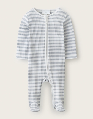 Organic Cotton Blend Blue Stripe Ribbed Sleepsuit (0–24mths)