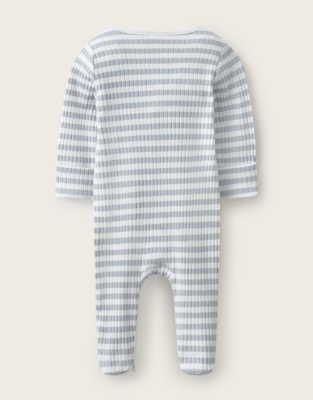 Organic Cotton Blend Blue Stripe Ribbed Sleepsuit (0–24mths)