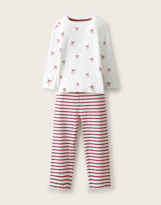 Organic Cotton Blend Bow & Stripe Relaxed Fit Pyjamas (1-12yrs)