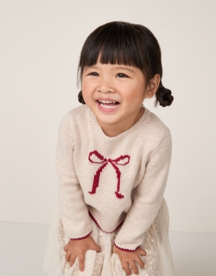 Organic Cotton Blend Bow Jumper (0–4yrs)