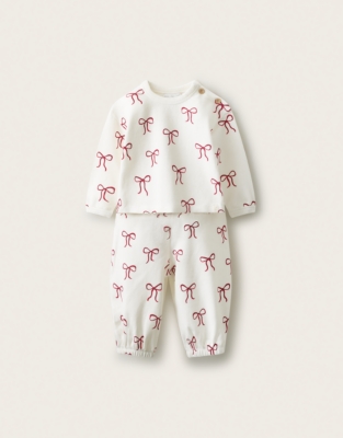Organic-Cotton Blend Bow Sweatshirt & Joggers Set (0–4yrs)