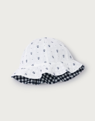 Organic Cotton Blend Daisy & Gingham Reversible Hat (0–4yrs)