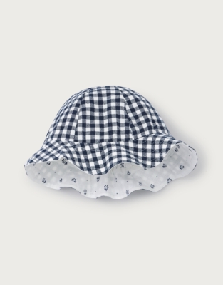 Organic Cotton Blend Daisy & Gingham Reversible Hat (0–4yrs)