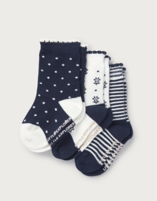 Organic Cotton Blend Daisy & Stripe Socks — Set of 3 (0–4yrs)