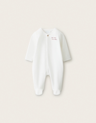 Organic-Cotton Blend Embroidered Velour Sleepsuit (0–2yrs)
