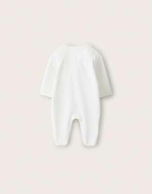 Organic-Cotton Blend Embroidered Velour Sleepsuit (0–2yrs)