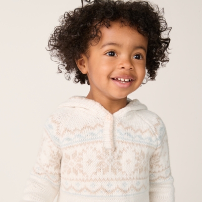Organic Cotton Blend Fair Isle Knitted Hoodie (0–4yrs)