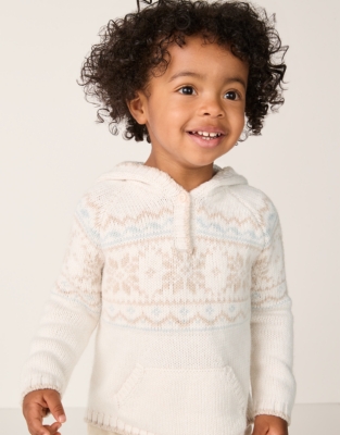 Organic Cotton Blend Fair Isle Knitted Hoodie (0–4yrs)