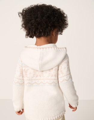 Organic Cotton Blend Fair Isle Knitted Hoodie (0–4yrs)