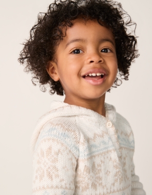 Organic Cotton Blend Fair Isle Knitted Hoodie (0–4yrs)