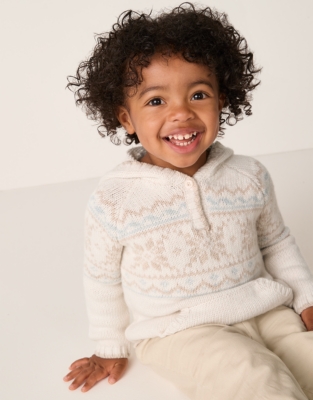 Organic Cotton Blend Fair Isle Knitted Hoodie (0–4yrs)