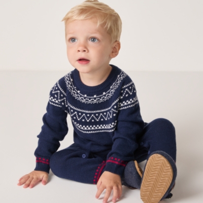 Organic Cotton Blend Fair Isle Knitted Romper (0–24mths)