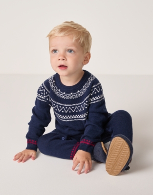 Organic Cotton Blend Fair Isle Knitted Romper (0–24mths)