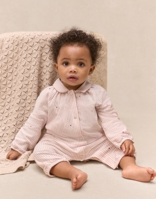 Organic Cotton Blend Fine Stripe Heart Classic Sleepsuit (0–24mths)