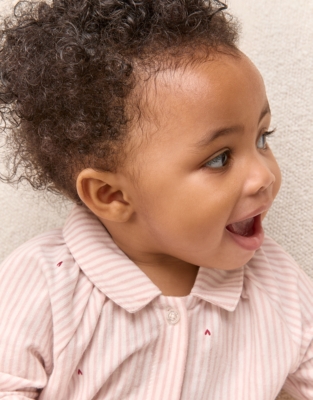 Organic Cotton Blend Fine Stripe Heart Classic Sleepsuit (0–24mths)