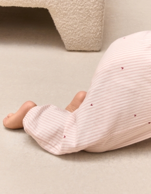 Organic Cotton Blend Fine Stripe Heart Classic Sleepsuit (0–24mths)