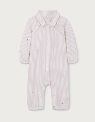 Organic Cotton Blend Fine Stripe Heart Classic Sleepsuit (0–24mths)