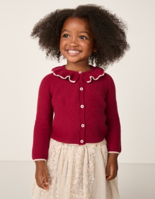Organic Cotton Blend Frill Collar Cardigan (0–4yrs)