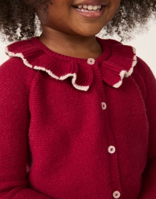 Organic Cotton Blend Frill Collar Cardigan (0–4yrs)