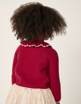 Organic Cotton Blend Frill Collar Cardigan (0–4yrs)