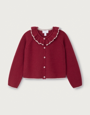 Organic Cotton Blend Frill Collar Cardigan (0–4yrs)