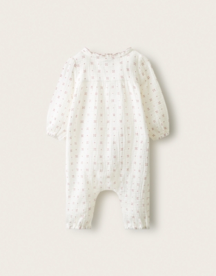 Organic-Cotton Blend Oversized Fit Cross-Stitch Romper (0–2yrs)