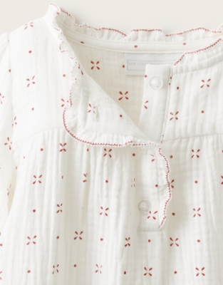 Organic-Cotton Blend Oversized Fit Cross-Stitch Romper (0–2yrs)