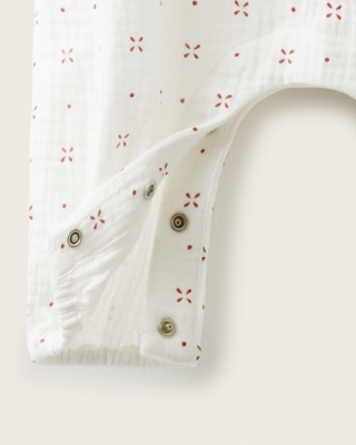 Organic-Cotton Blend Oversized Fit Cross-Stitch Romper (0–2yrs)