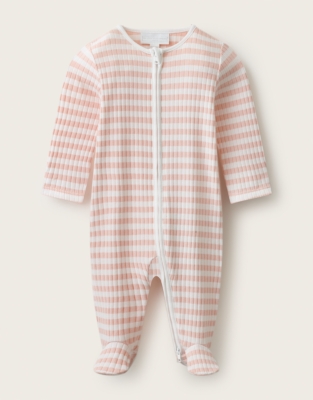 Organic Cotton Blend Pink Stripe Ribbed Sleepsuit (0–24mths)