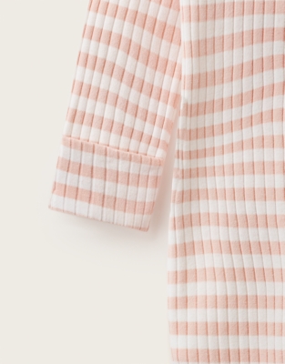 Organic Cotton Blend Pink Stripe Ribbed Sleepsuit (0–24mths)