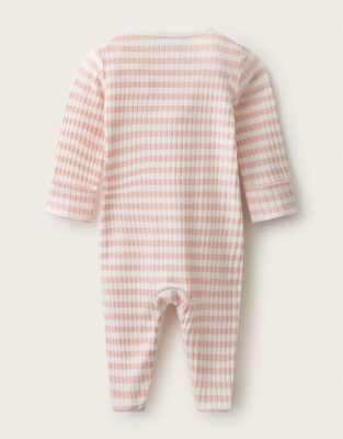 Organic Cotton Blend Pink Stripe Ribbed Sleepsuit (0–24mths)