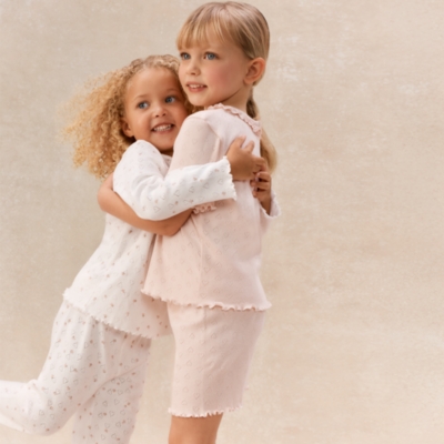 Organic Cotton Blend Relaxed Fit Ember Floral & Pointelle Pyjamas — Set of 2 (2–12yrs)