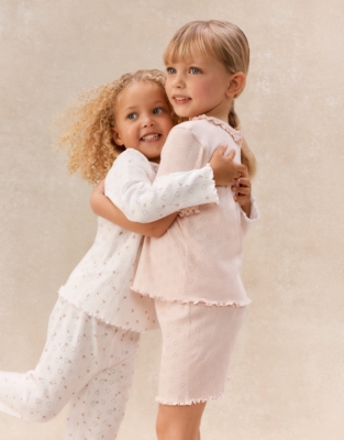 Organic Cotton Blend Relaxed Fit Ember Floral & Pointelle Pyjamas — Set of 2 (2–12yrs)