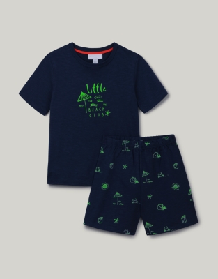 Organic Cotton Blend Relaxed Fit Glow In The Dark Beach Club Shortie Pyjamas (1–12yrs)