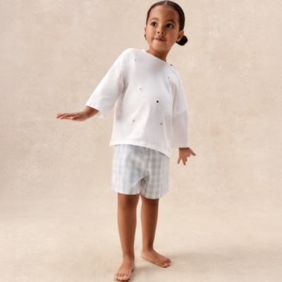 Organic Cotton Blend Relaxed Fit Heart & Gingham Shortie Pyjamas (2–12yrs)
