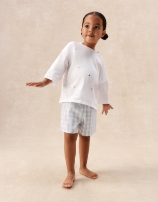 Organic Cotton Blend Relaxed Fit Heart & Gingham Shortie Pyjamas (2–12yrs)