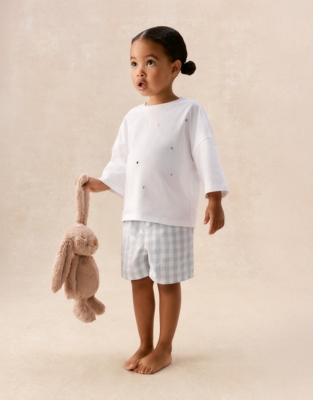 Organic Cotton Blend Relaxed Fit Heart & Gingham Shortie Pyjamas (2–12yrs)