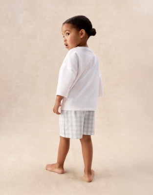 Organic Cotton Blend Relaxed Fit Heart & Gingham Shortie Pyjamas (2–12yrs)