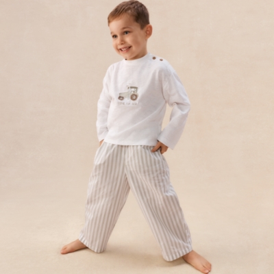 Organic Cotton Blend Relaxed Fit Tractor & Stripe Pyjamas