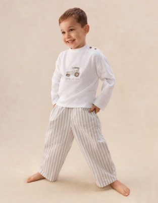 Organic Cotton Blend Relaxed Fit Tractor & Stripe Pyjamas