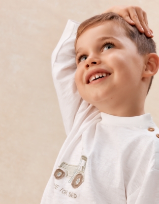 Organic Cotton Blend Relaxed Fit Tractor & Stripe Pyjamas