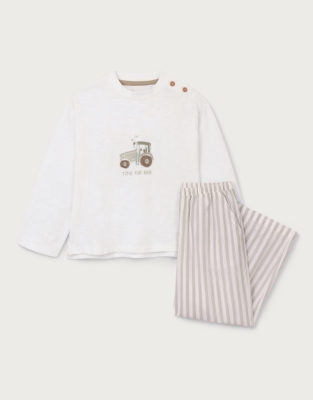 Organic Cotton Blend Relaxed Fit Tractor & Stripe Pyjamas