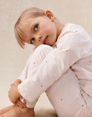 Organic Cotton Blend Relaxed Fit Traditional Stripe & Heart Pyjamas (2–12yrs)