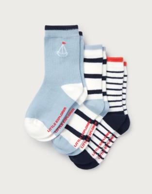 Organic Cotton Blend Sail Away Socks — Set of 3 (0–4yrs)