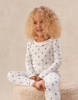 Organic Cotton Blend Skinny Fit Daisy Block Print Pyjamas (2–12yrs)