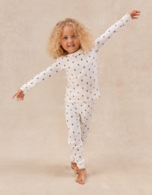 Organic Cotton Blend Skinny Fit Daisy Block Print Pyjamas (2–12yrs)