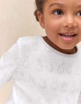 Organic Cotton Blend Slim Fit Bunny Outline Pyjamas (2–12yrs)