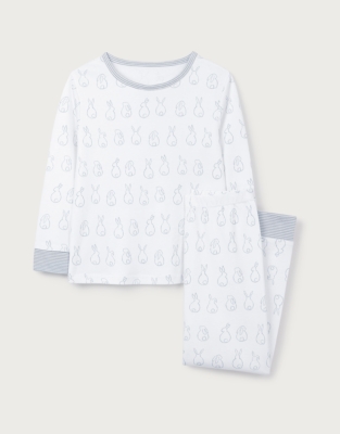 Organic Cotton Blend Slim Fit Bunny Outline Pyjamas (2–12yrs)